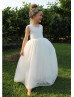 Ivory Lace Tulle Sheer Back Flower Girl Dress